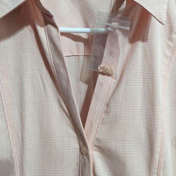 7th Avenue Design Studio New York & Company Button Down Top, Medium, Peach/White - Picture 5 of 6